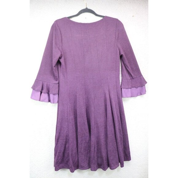 Chris Mclaughlin 3/4 Bell Sleeve Purple Dress-Size 14-Ruffles-Lined - Picture 7 of 8